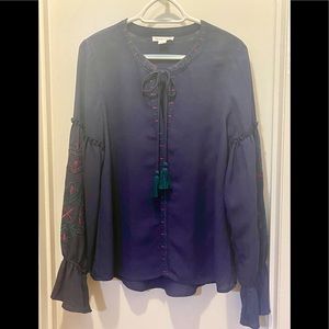 Love Riche brand Boho embroidered puffy sleeve blouse S